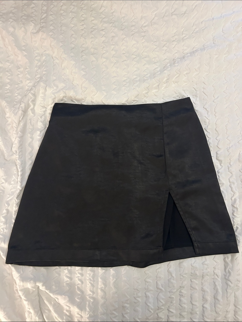 Altar'd State Black Satin Mini Skirt with Front Slit